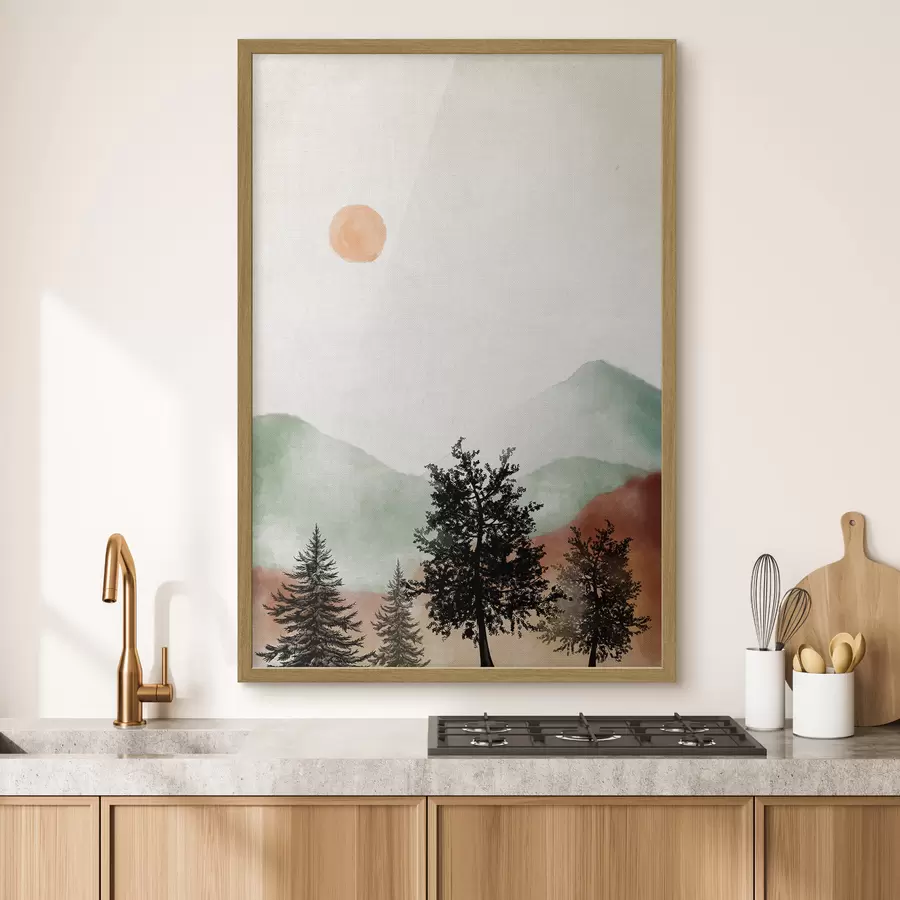 Papier peint photo Paysage serein avec des arbres et du soleil f36592