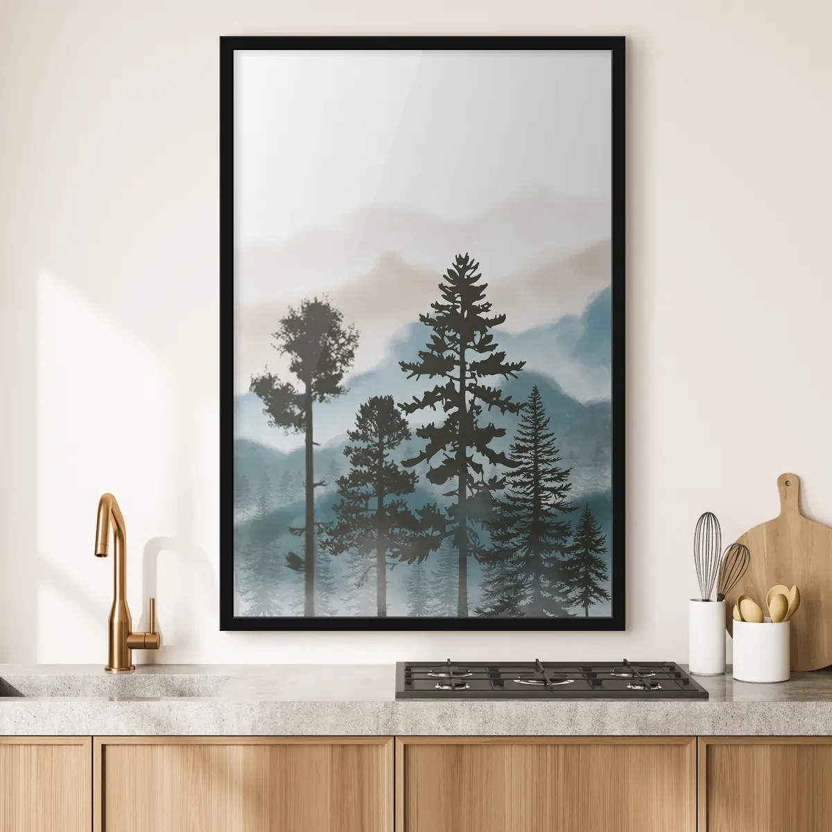 Affiche Silhouette brumeuse de la forêt à l'aube f36605