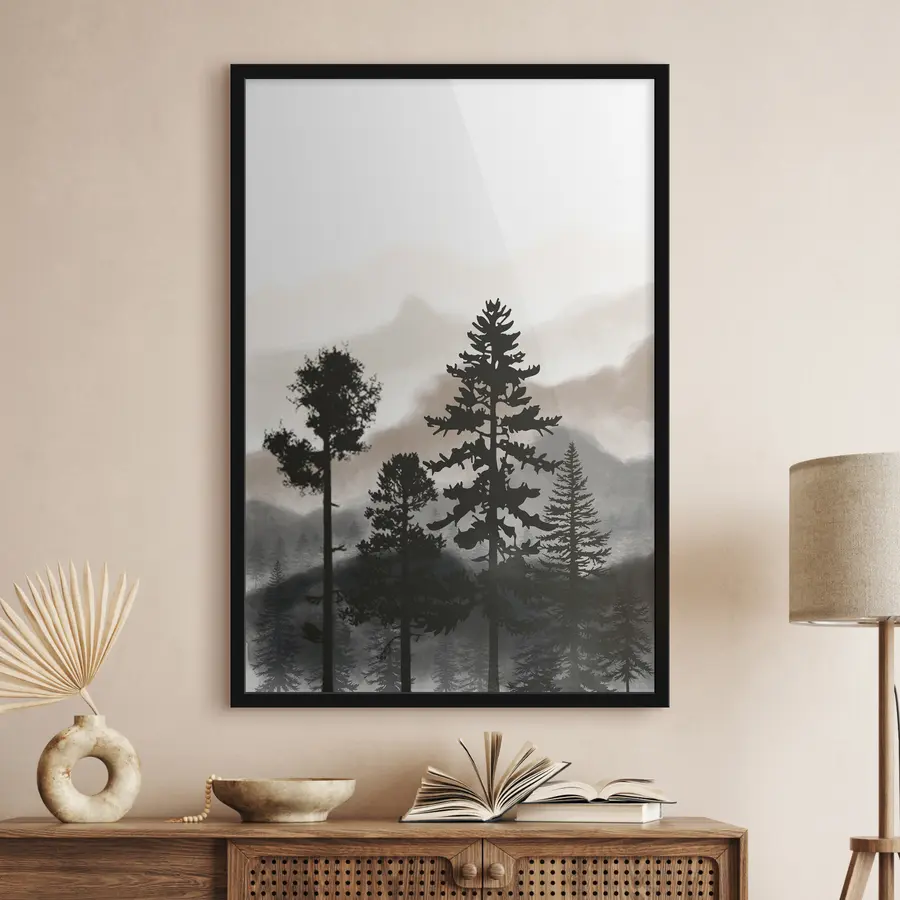 Papier peint photo Montagnes brumeuses et silhouettes sombres f36605v1