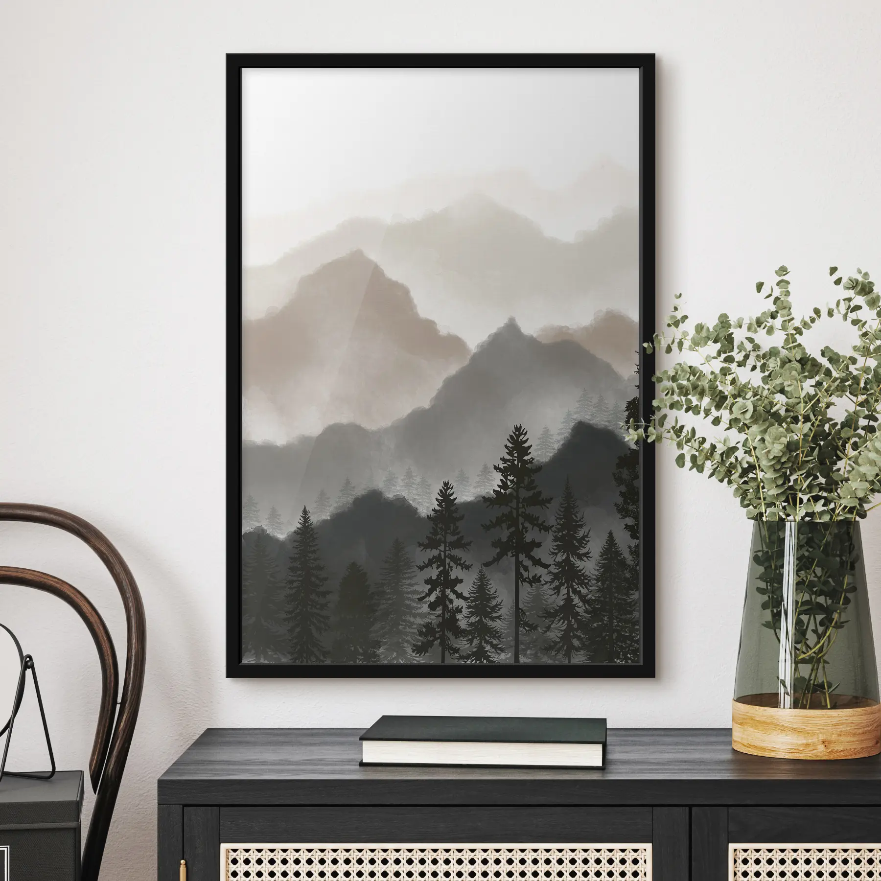 Papier peint photo Paysage montagneux serein avec des arbres imposants f36607v1