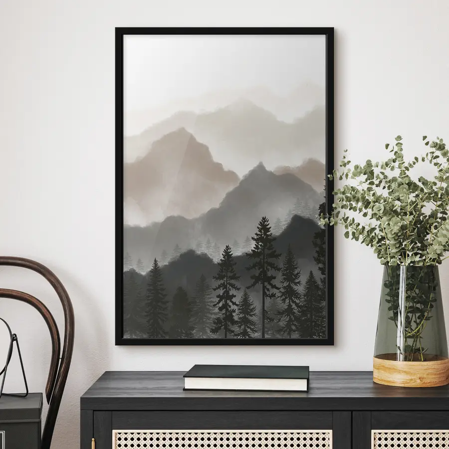 Papier peint photo Paysage montagneux serein avec des arbres imposants f36607v1