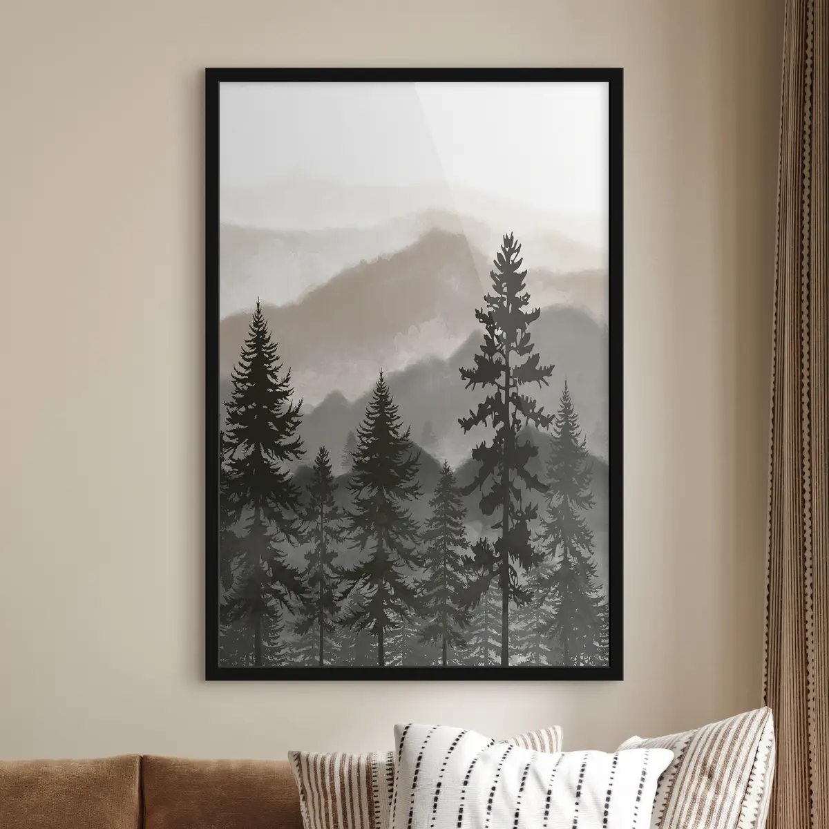 Affiche Montagnes brumeuses avec des arbres imposants f37017v1