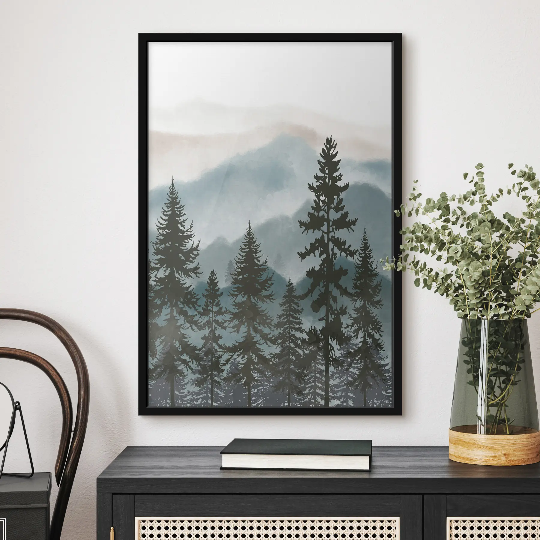 Fotobehang Rustige bergen en hoge bomen f37017