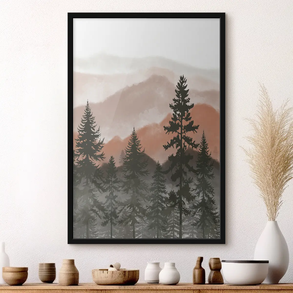 Affiche Des montagnes sereines avec des pins imposants f37017v2