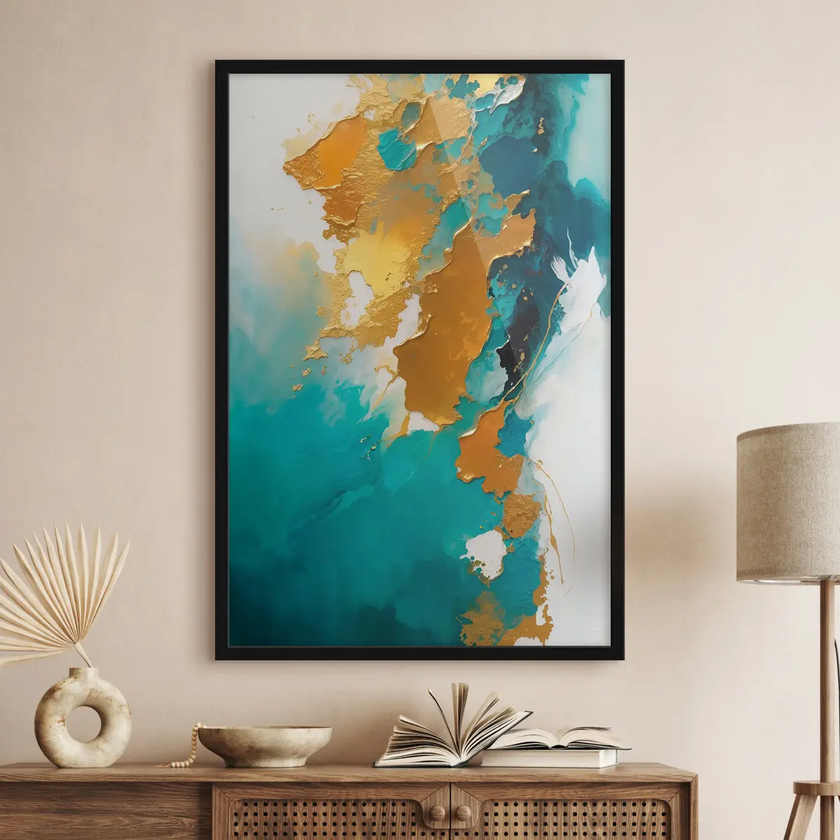 Poster En blauwe kleuren op wit doek f35823