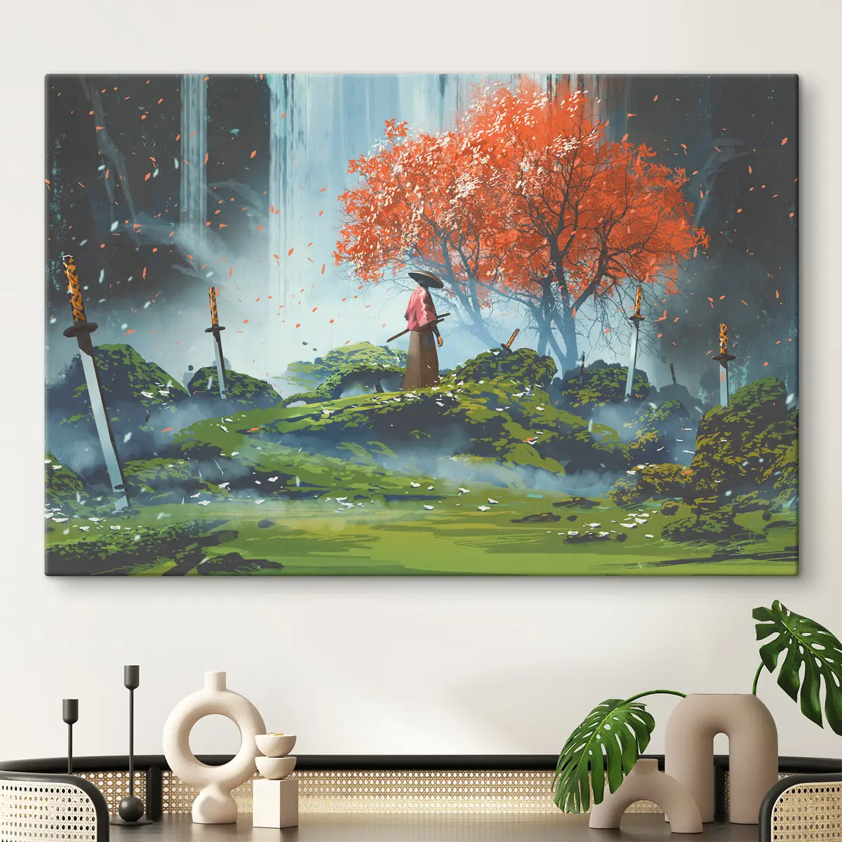  Peintures Guerrier dans un paysage serein et vibrant s37105