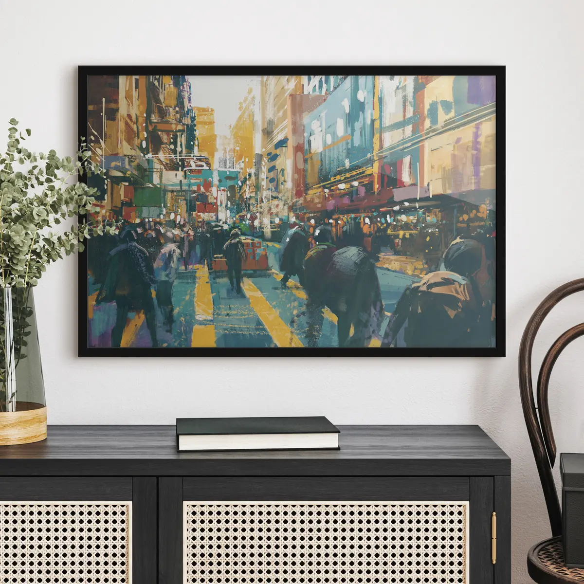 Poster Bruisende straat vol mensen f37108