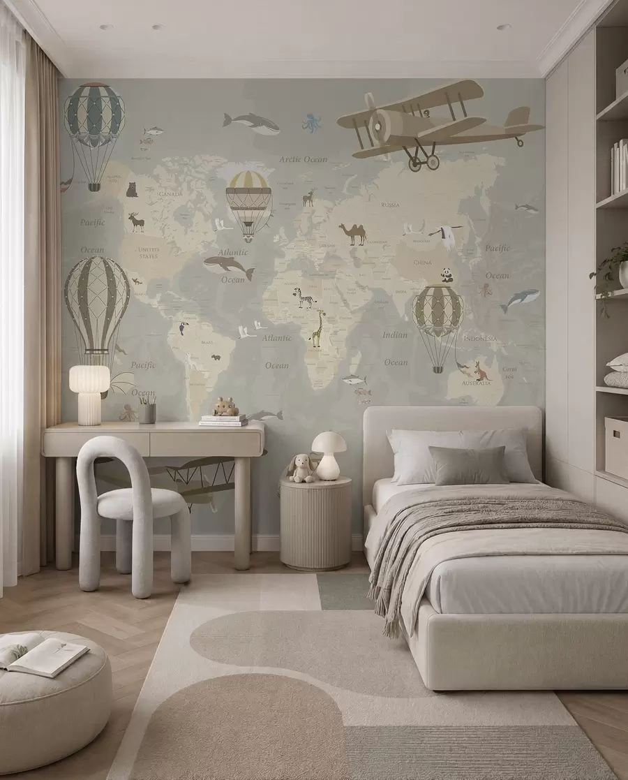 Papier peint photo Carte du monde et ballons I u36066d1