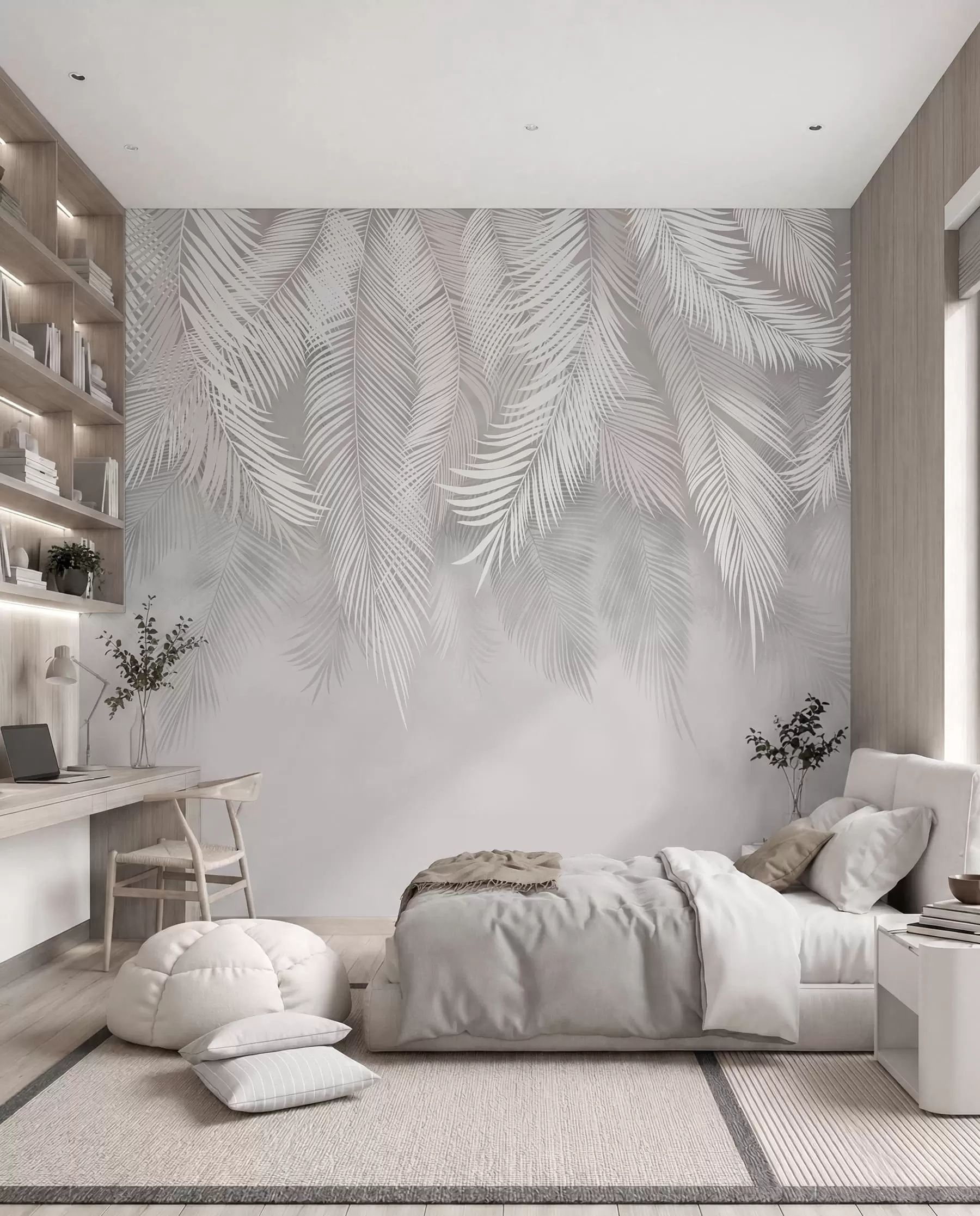Fotobehang Zilveren palmengordijn I u48556d1