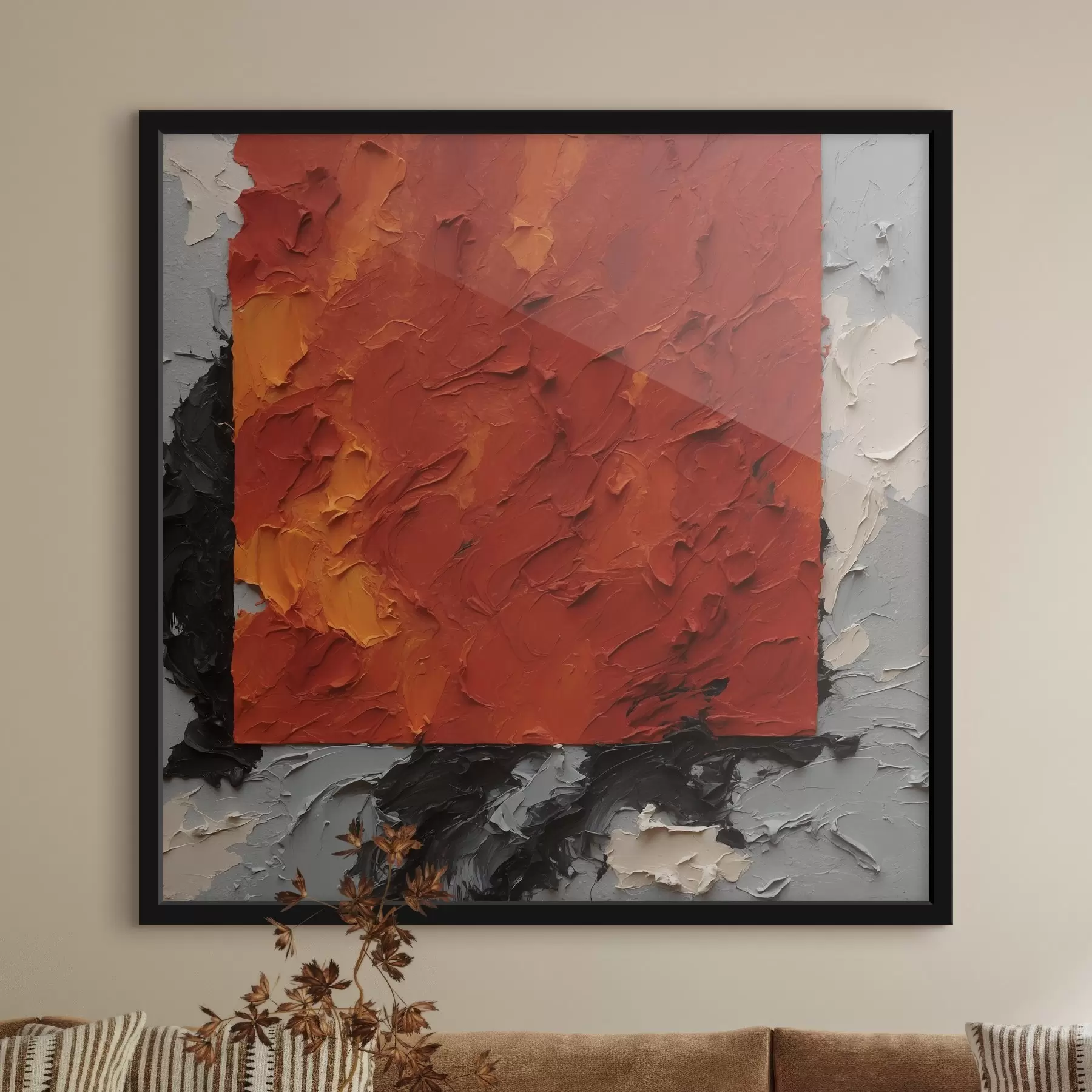 Papier peint photo Peinture à l'huile abstraite avec carré rouge f37167