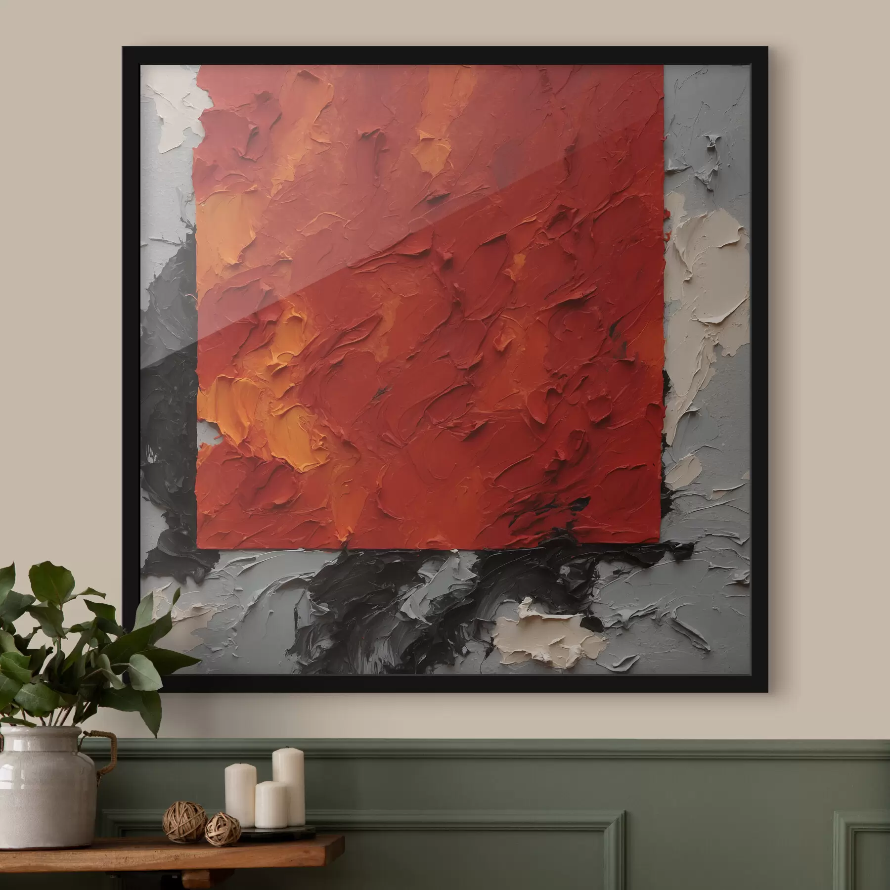 Fotobehang Abstract olieverfschilderij met rood vierkant f37167