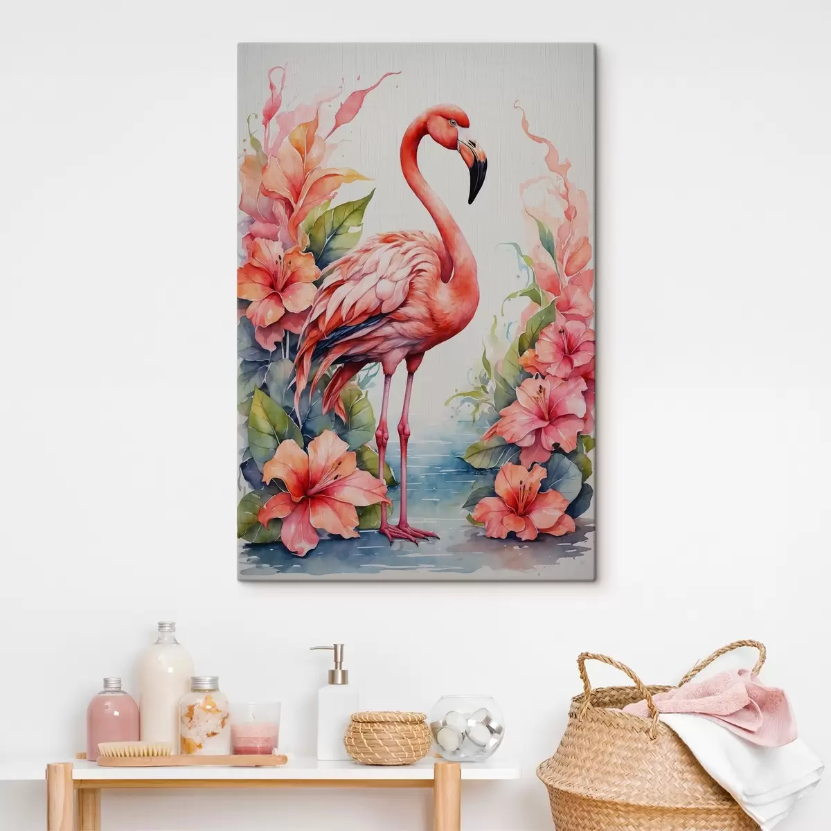  Schilderijen Elegante flamingo te midden van levendige bloemen s37125