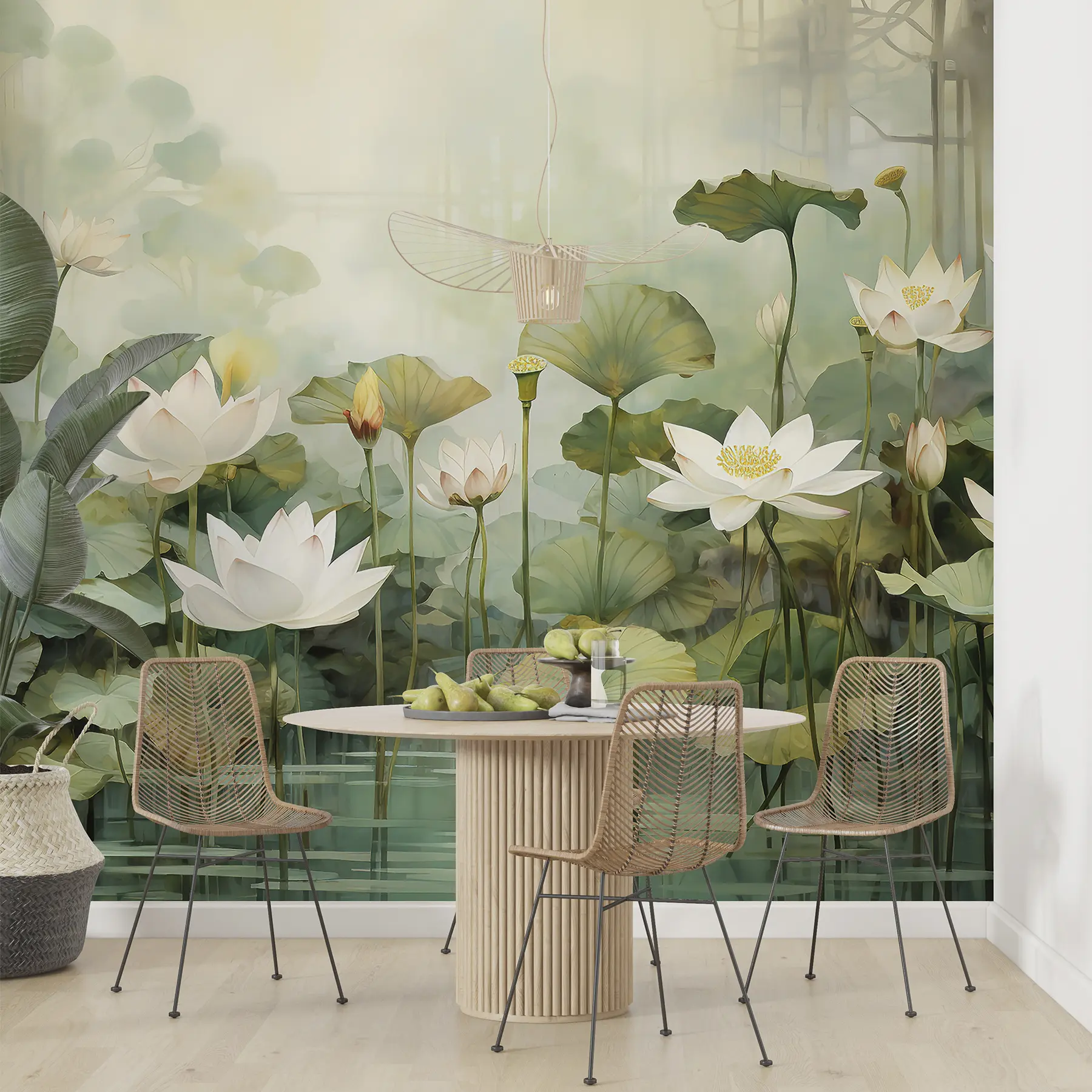 Papier peint photo Fleurs de lotus dans le lac, jungle, art tropical, verdure u99454d1