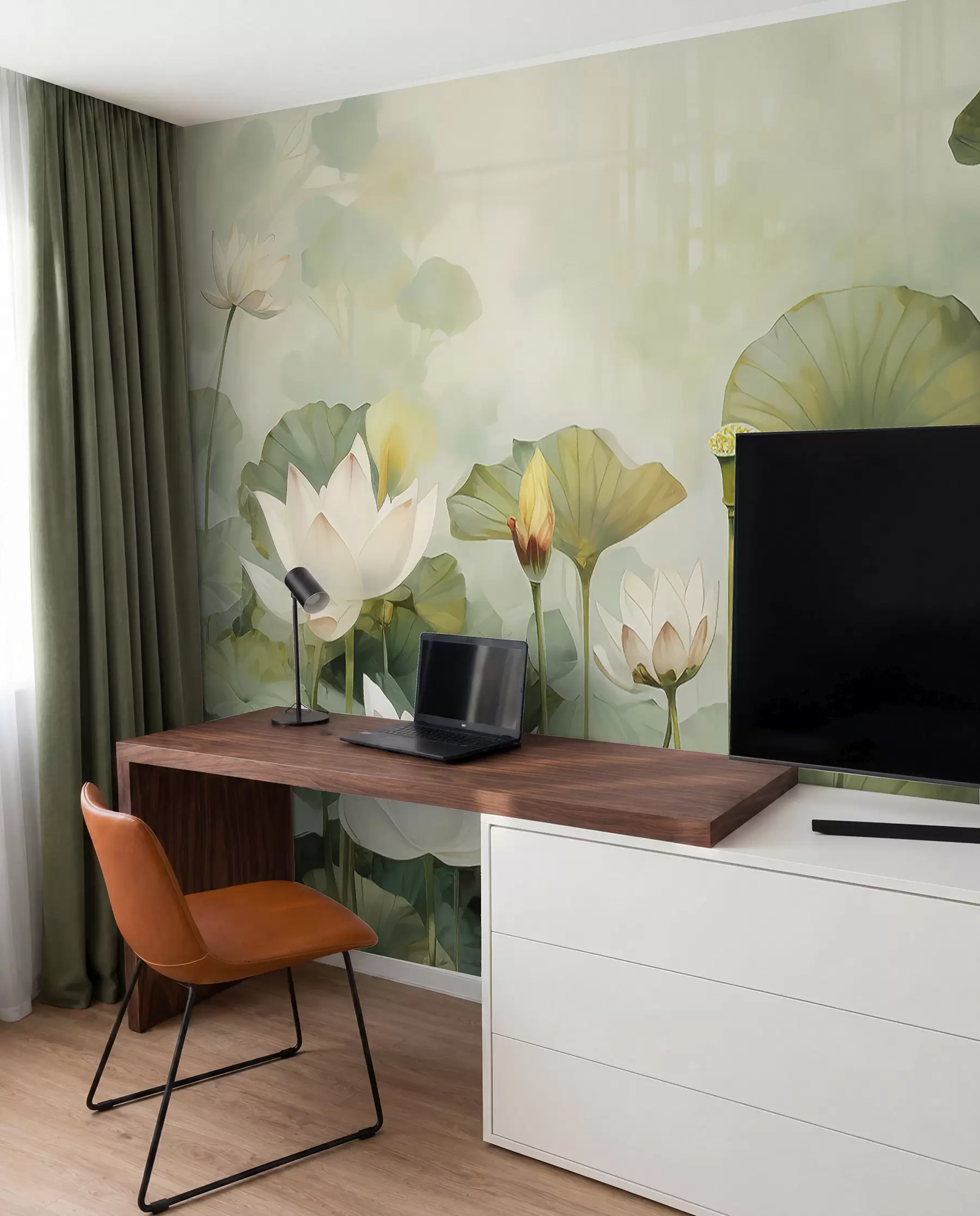Fotobehang Lotusbloemen in het meer, jungle, tropische kunst, groen u99454d1