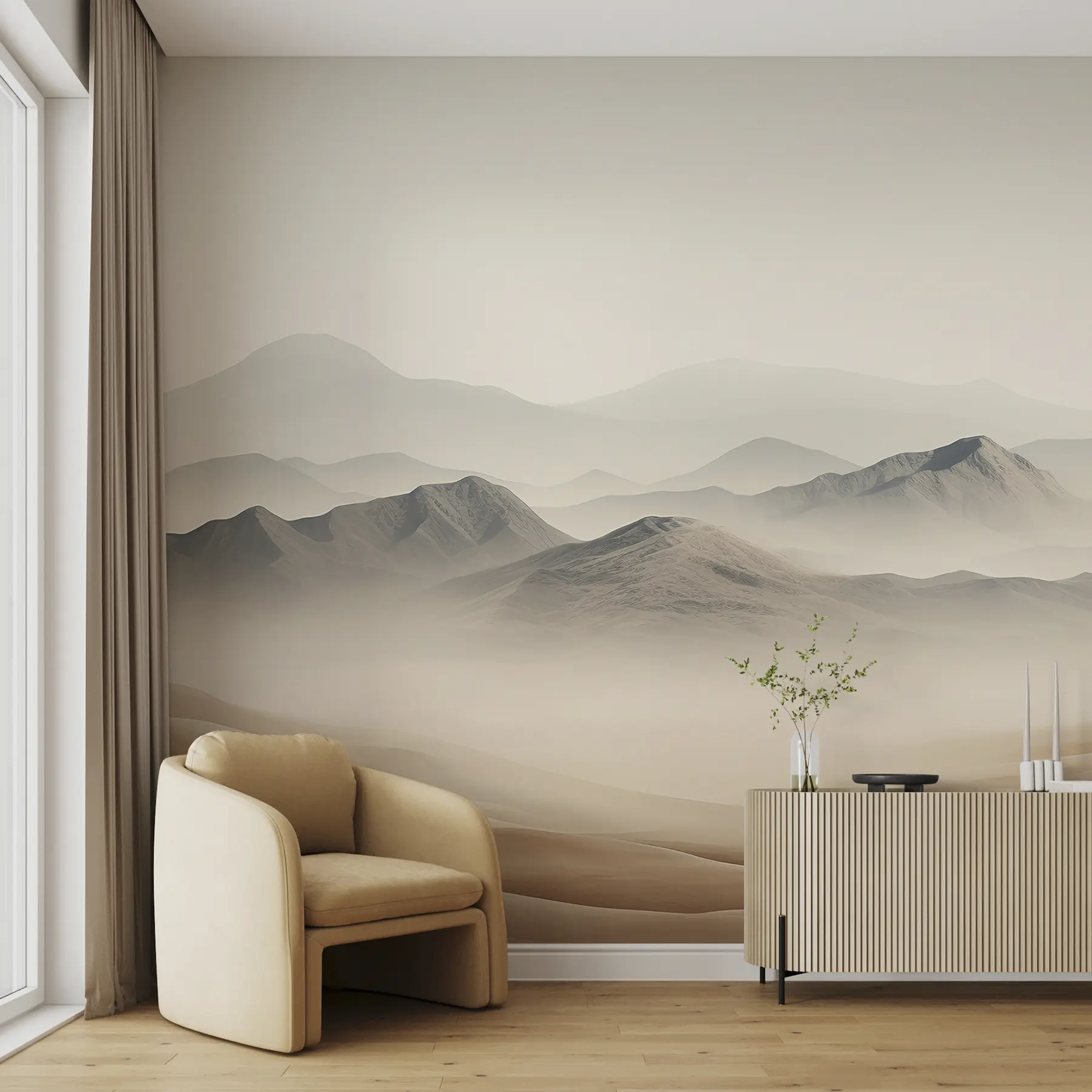 Fotobehang Bergen landschap, woestijn, beige kleuren, realisme u99456d1