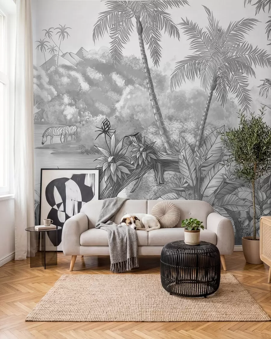 Fotobehang Zwart-witte tropen u59039d3