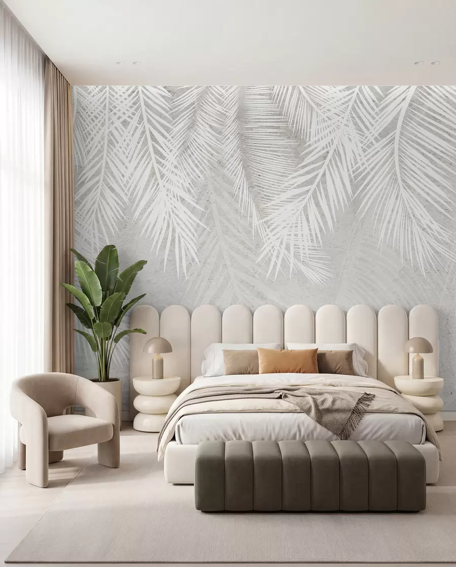 Fotobehang Witte broze palmbladeren met een grungestructuur u94286d1