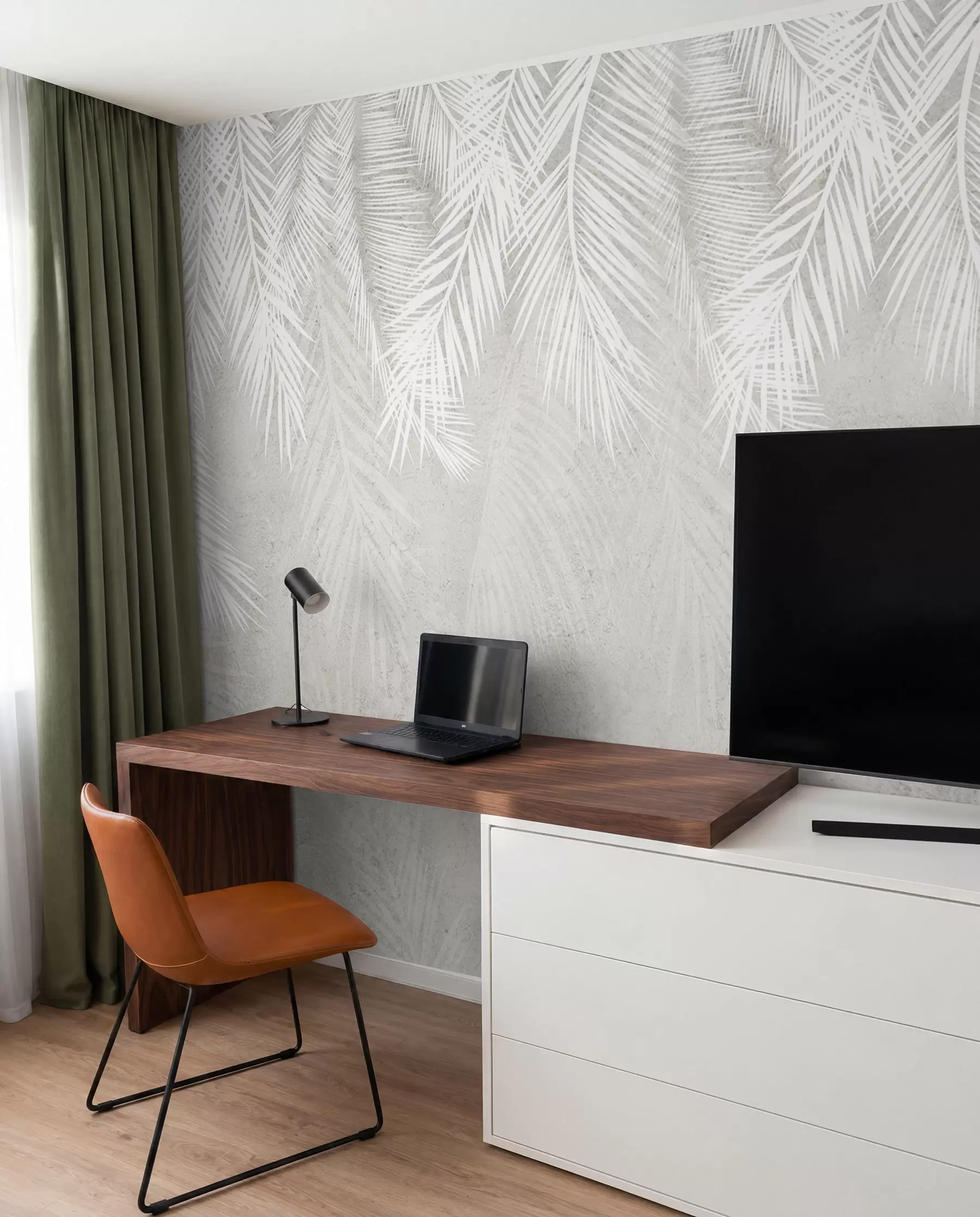 Fotobehang Witte broze palmbladeren met een grungestructuur u94286d1