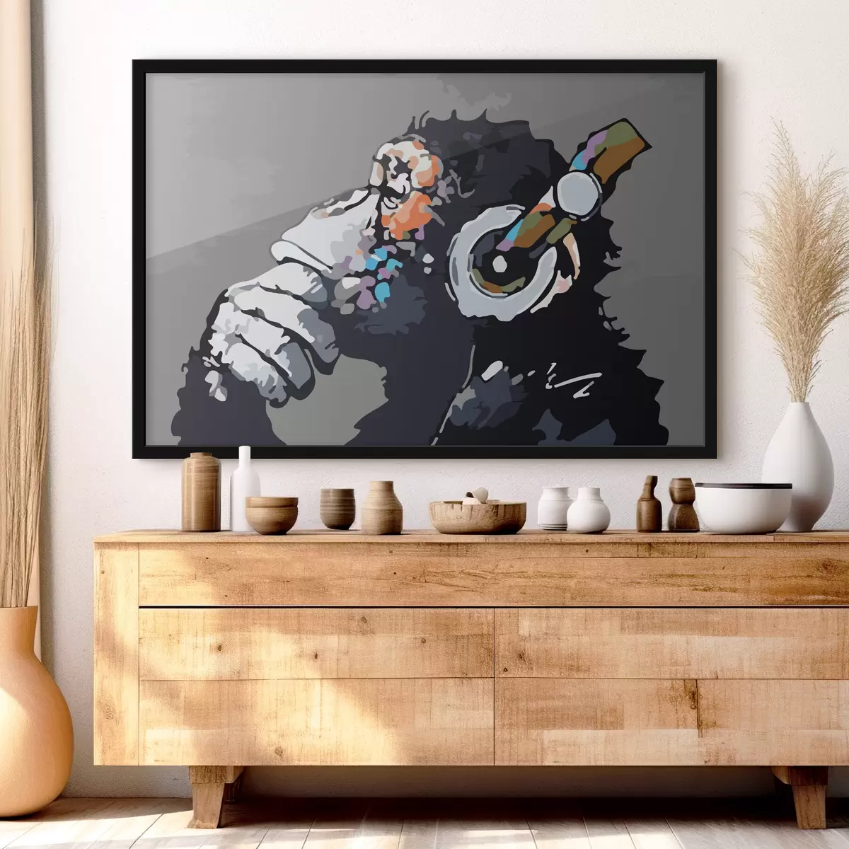 Affiche Réfléchir profondément avec un casque sur les oreilles f37269