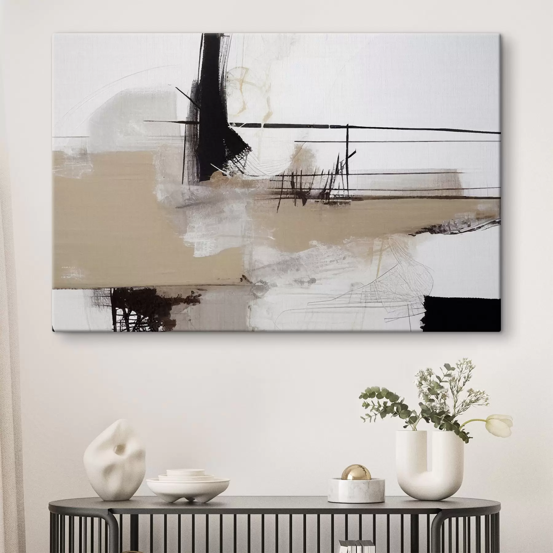  Schilderijen Abstracte vormen in neutrale tinten s37067