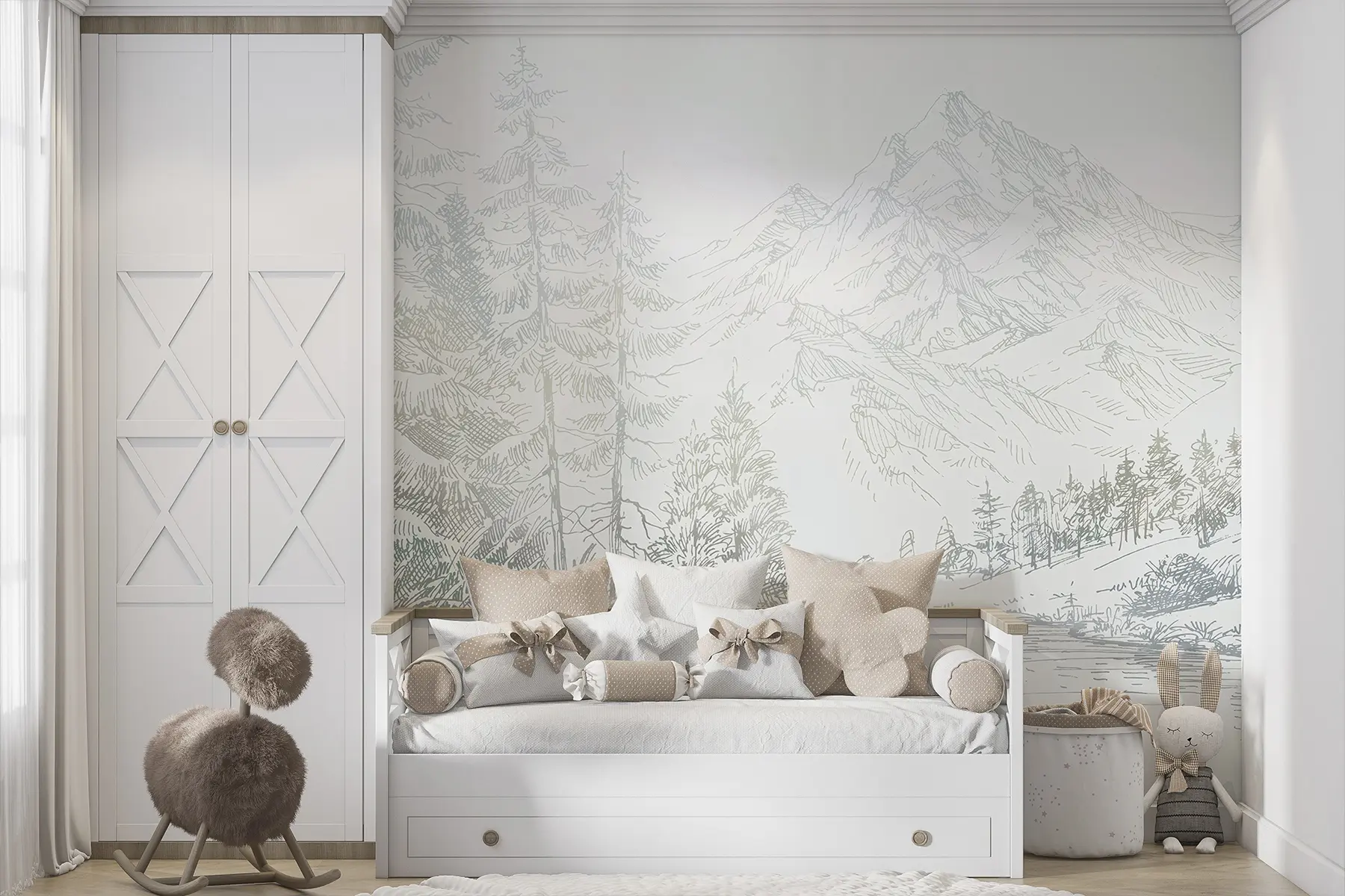 Fotobehang Alpengebergte landschap, minimalisme, groene kleuren u99569