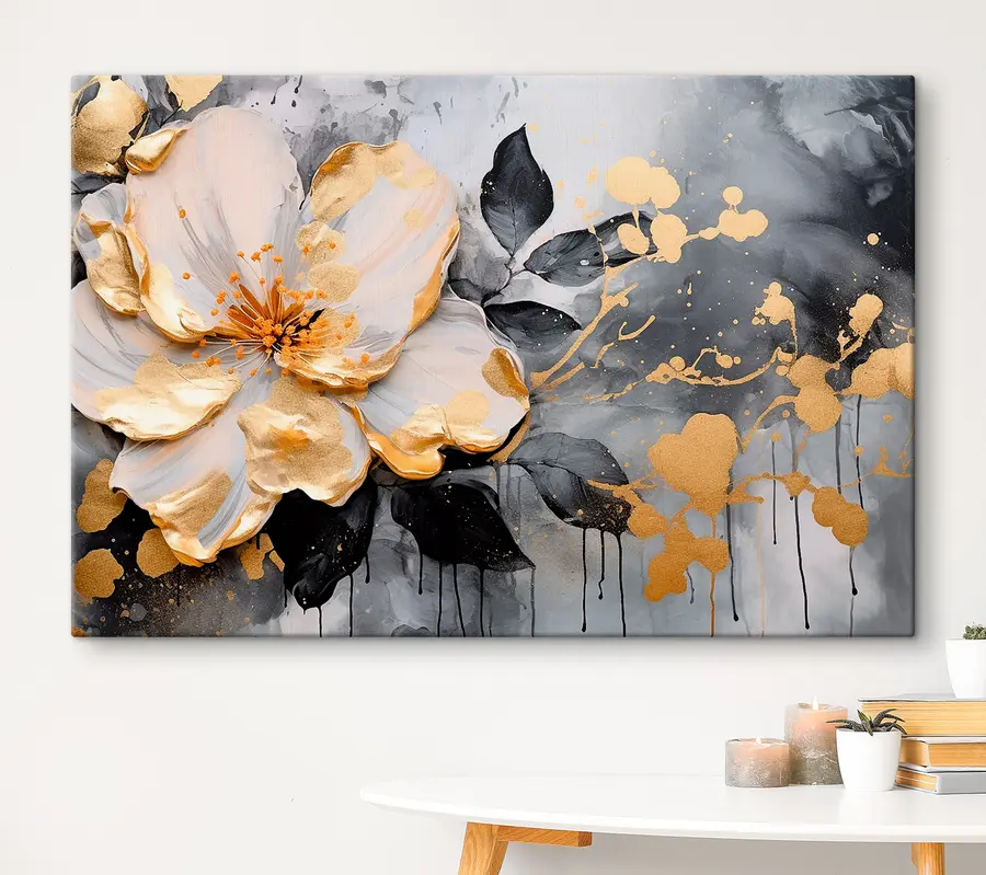 Fotobehang Elegante bloem met artistieke spatten s35528