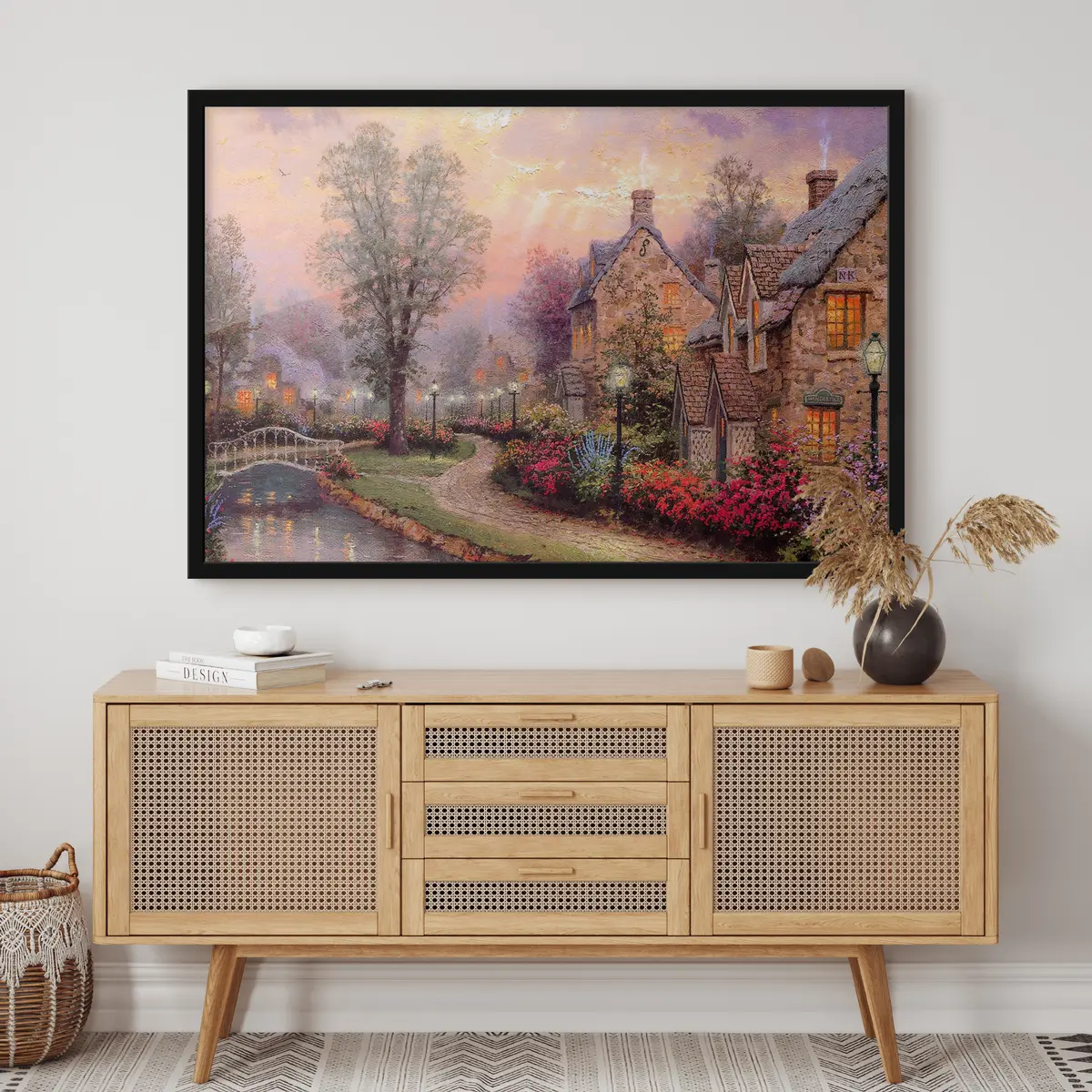 Poster Charmant dorp onder een pastelkleurige hemel f19091