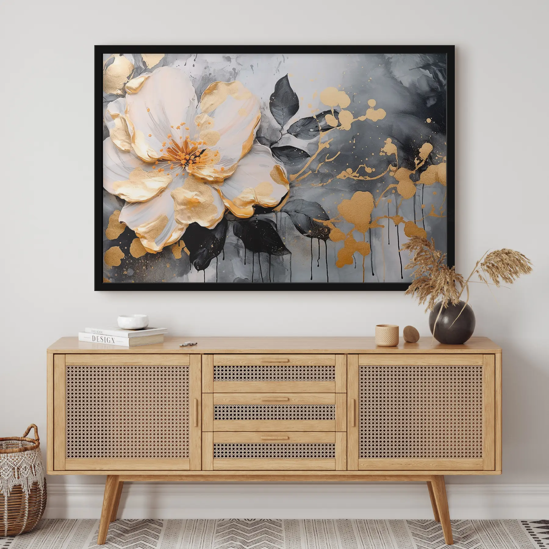 Papier peint photo Élégant motif floral aux teintes contrastées f35528