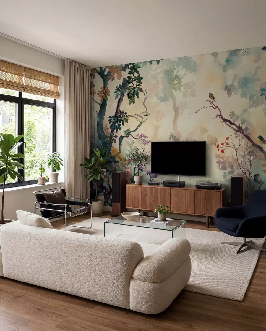 Fotobehang Vogelkleuren in het bos u99610
