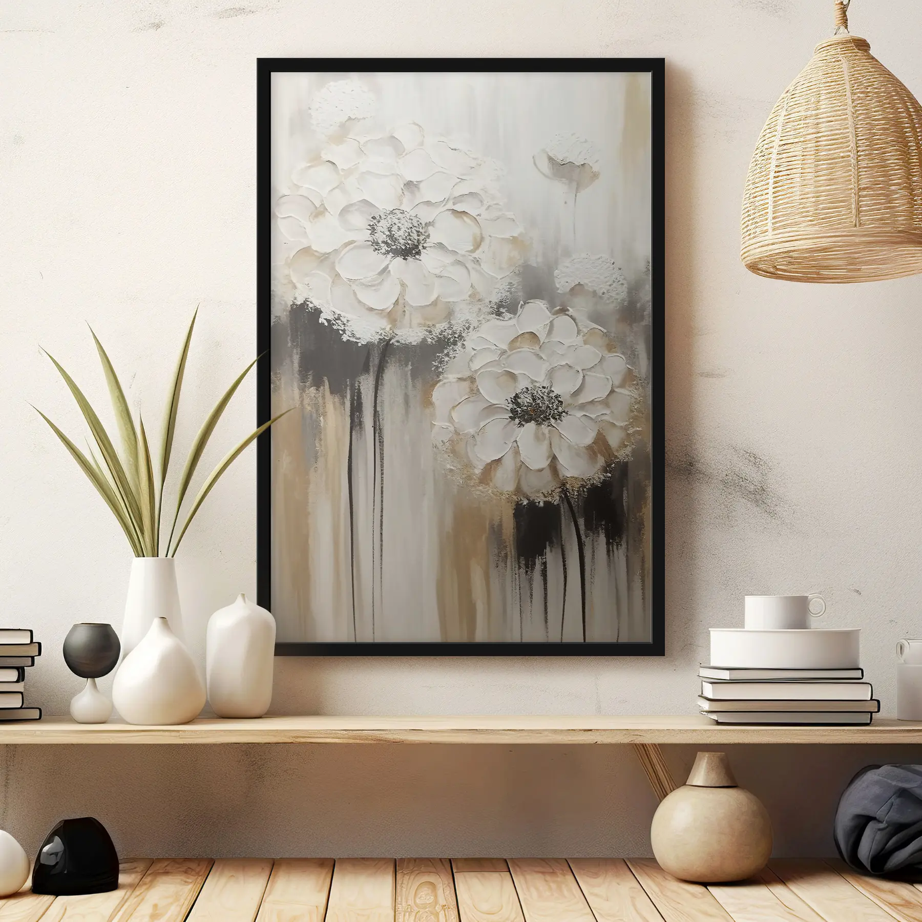 Papier peint photo Fleurs blanches élégantes dans des tons doux f37307