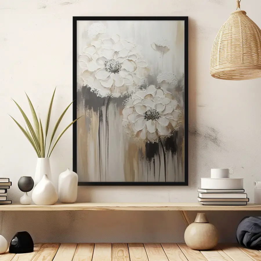 Papier peint photo Fleurs blanches élégantes dans des tons doux f37307