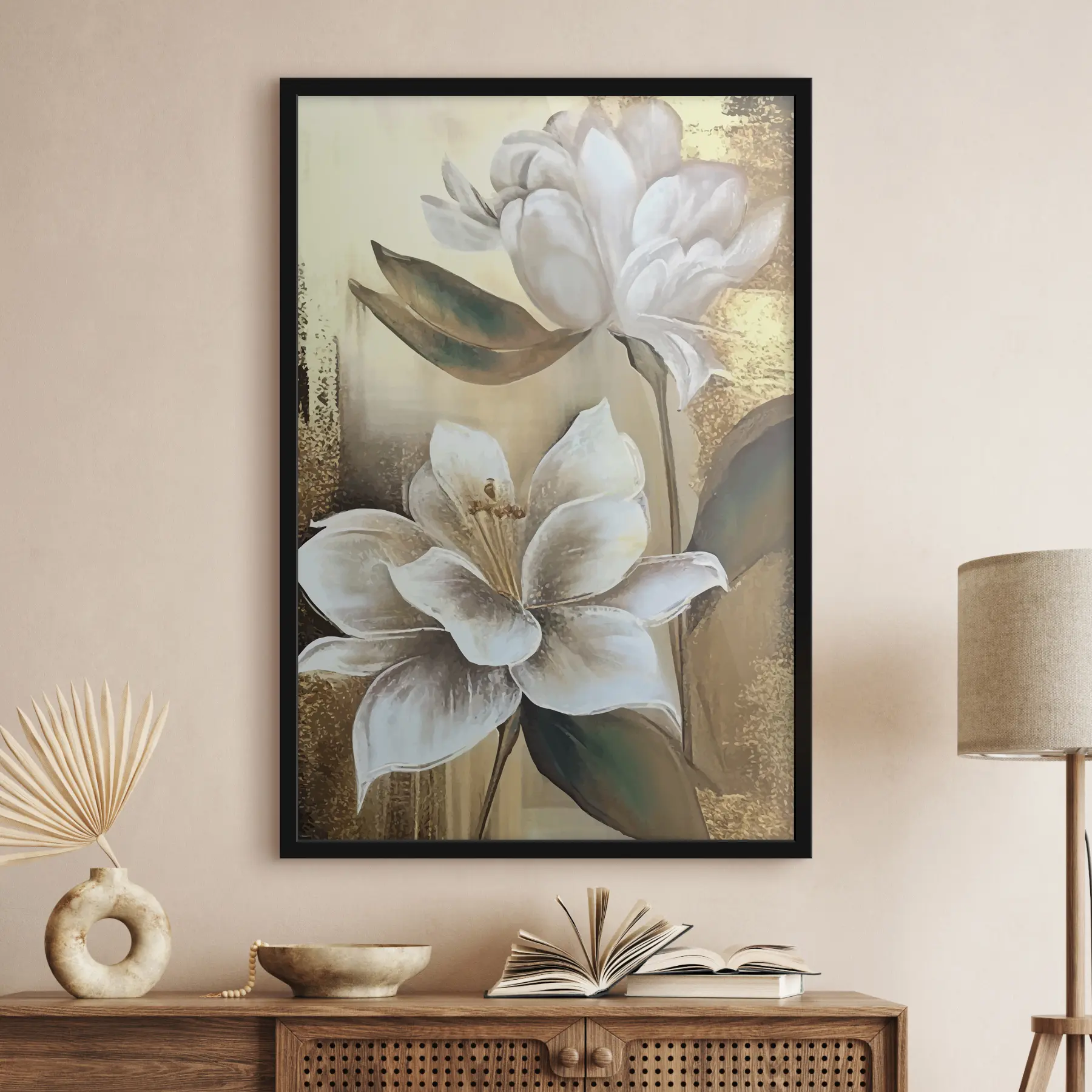 Fotobehang Witte bloemen tegen een natuurlijke achtergrond f37308