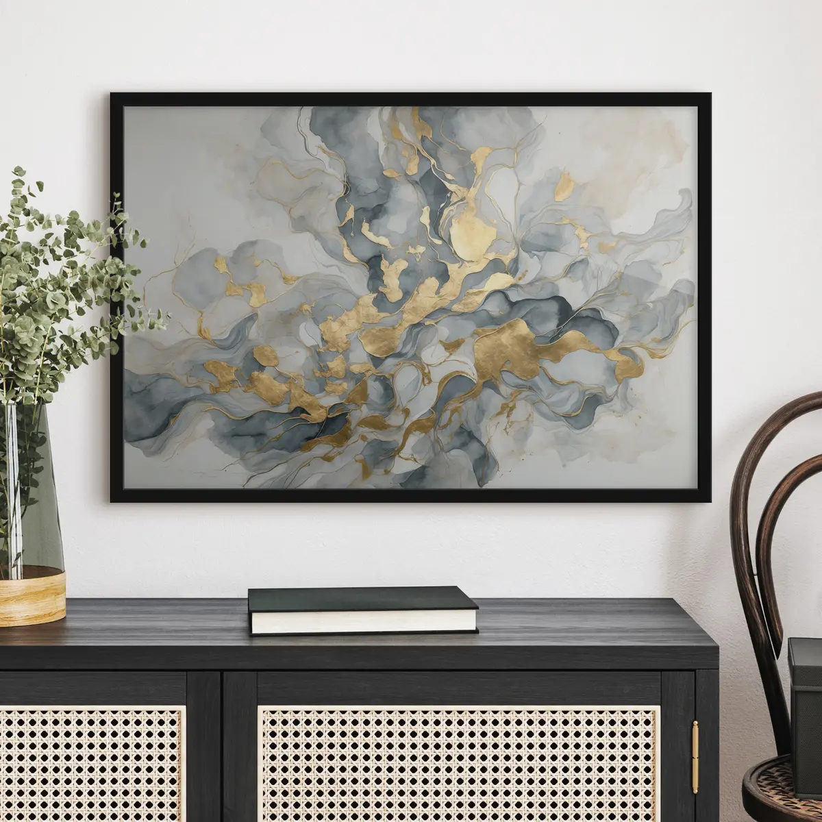 Poster Abstractie in blauwe aquarellen f37331