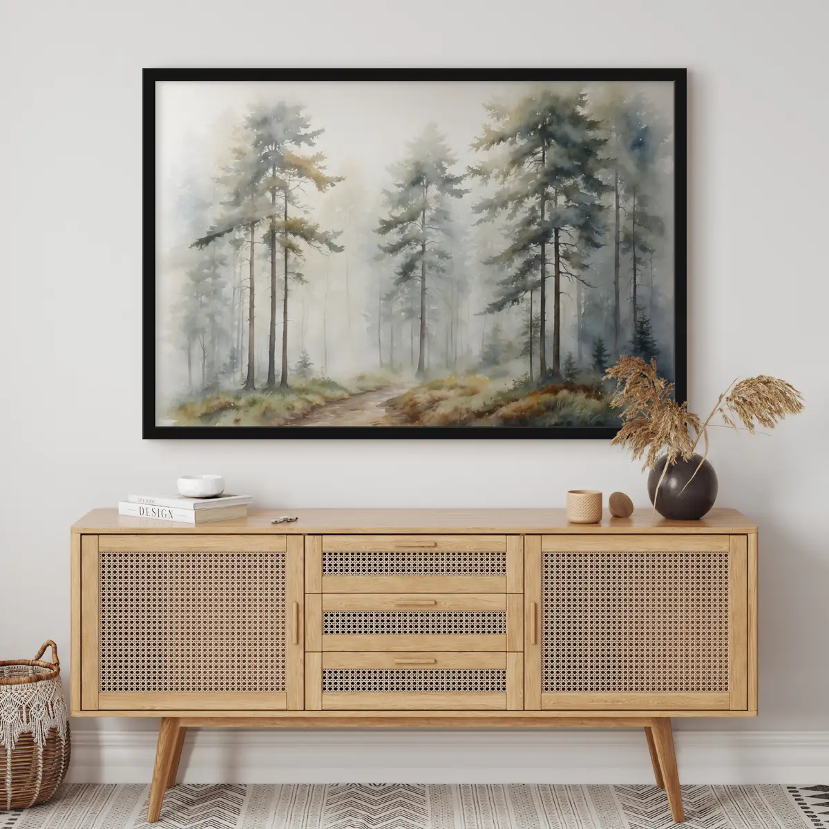 Poster Mistig bospad nodigt uit tot verkenning f37338