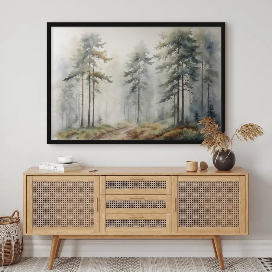 Fotobehang Mistig bospad nodigt uit tot verkenning f37338