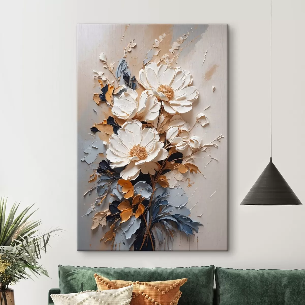  Schilderijen Elegant bloemenreliëf in zachte tinten s37327