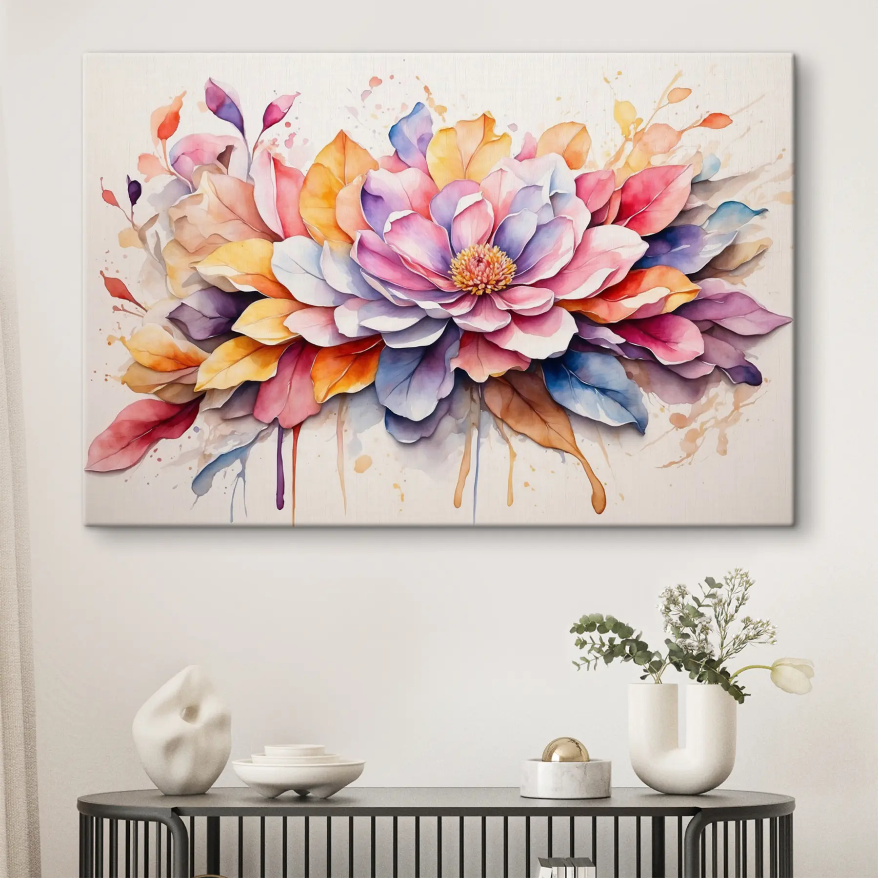 Fotobehang Levendige bloemblaadjes in aquarel elegantie s37333