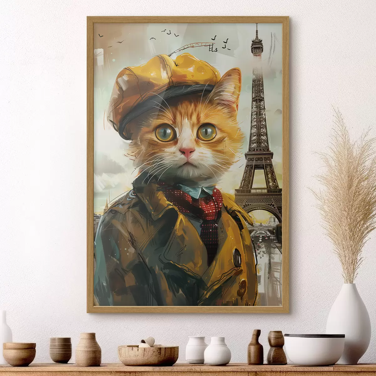 Affiche Félin à la mode en tenue parisienne f37456