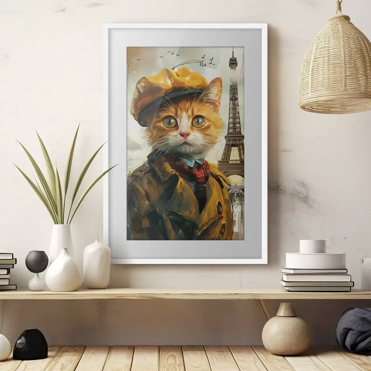 Affiche Félin à la mode en tenue parisienne f37456