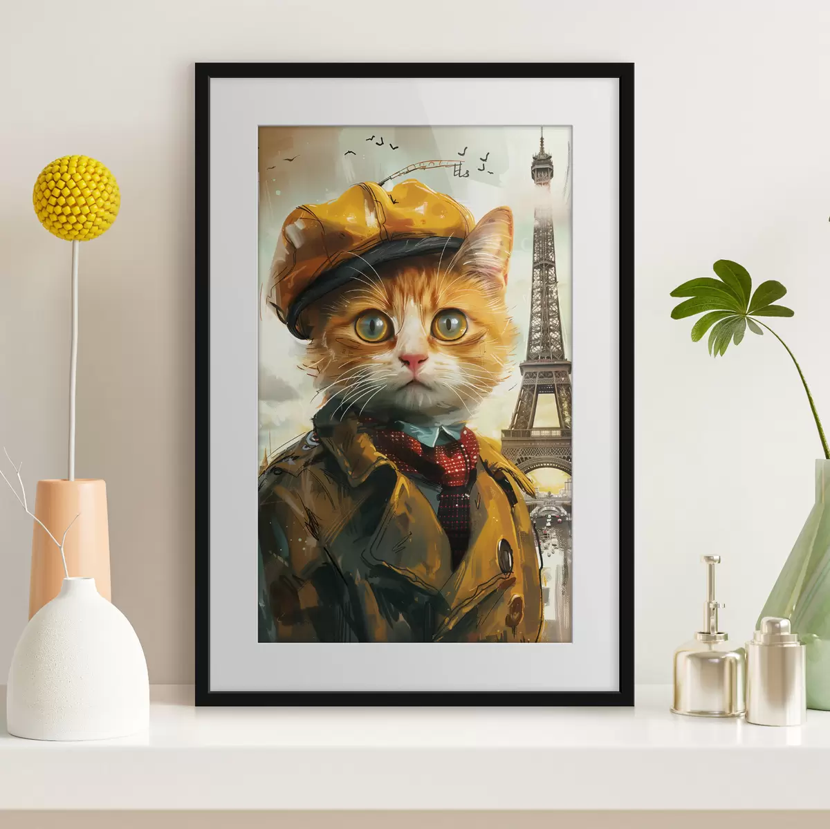 Affiche Félin à la mode en tenue parisienne f37456