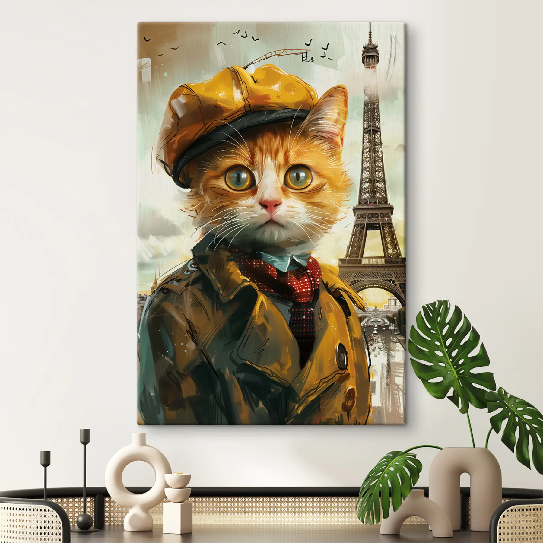 Papier peint photo Charmant félin en tenue parisienne s37456