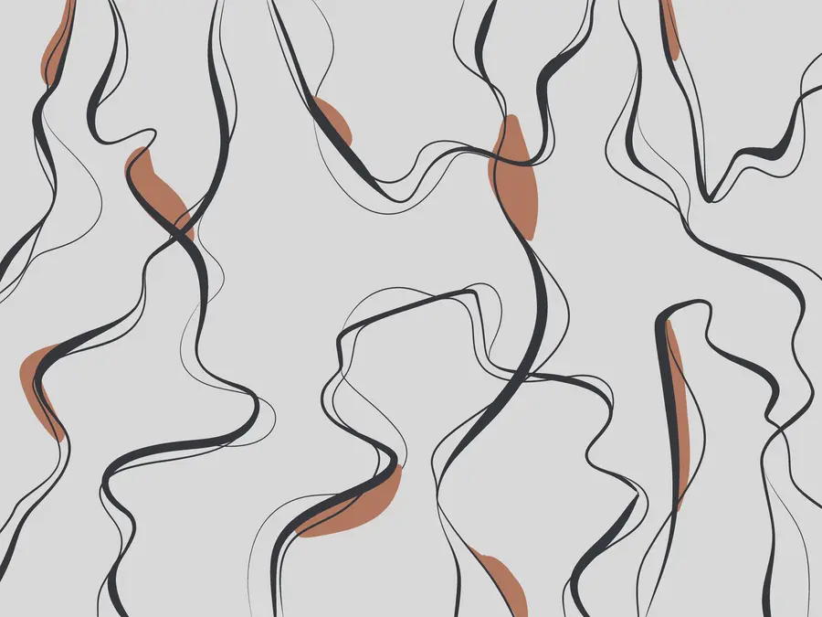 Papier peint photo Dessin à l'encre, motif abstrait, lignes géométriques, gris et orange u99659v3