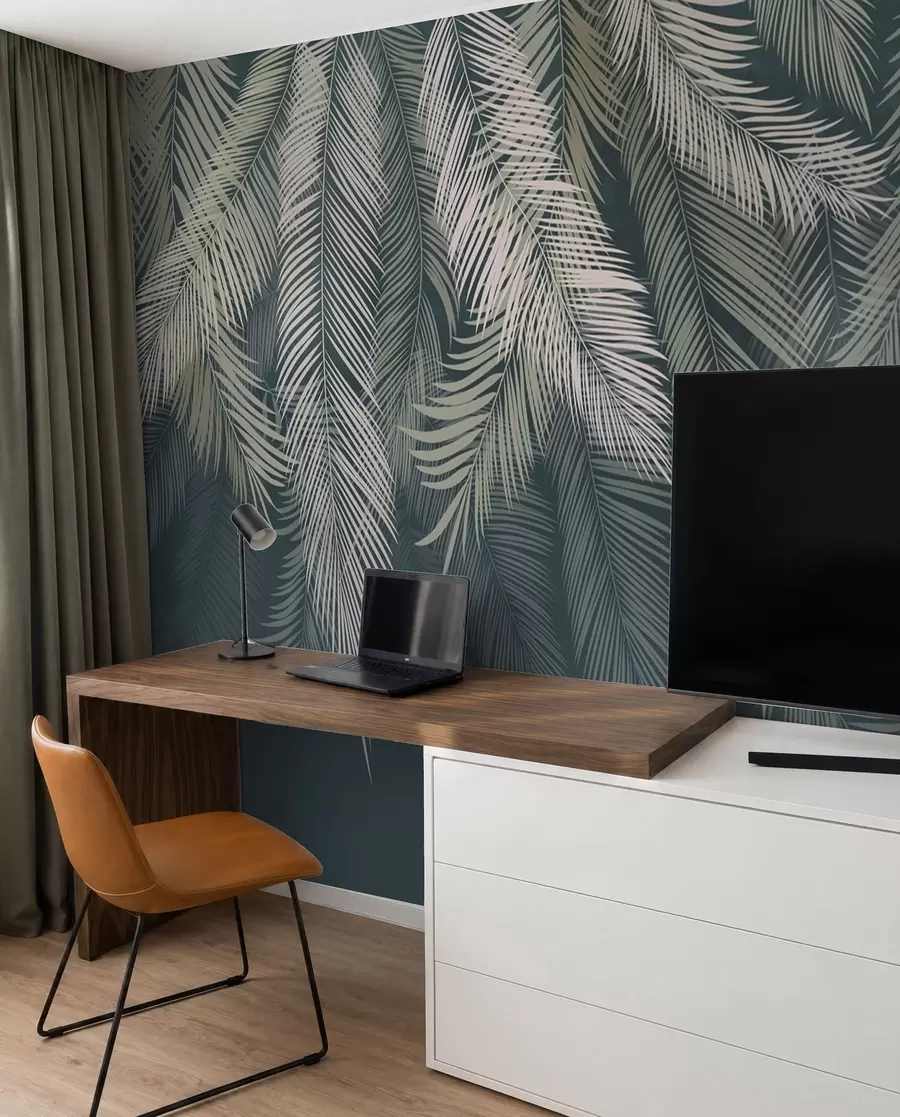 Fotobehang Palmbladeren op een donkergroene achtergrond u48556v2d2